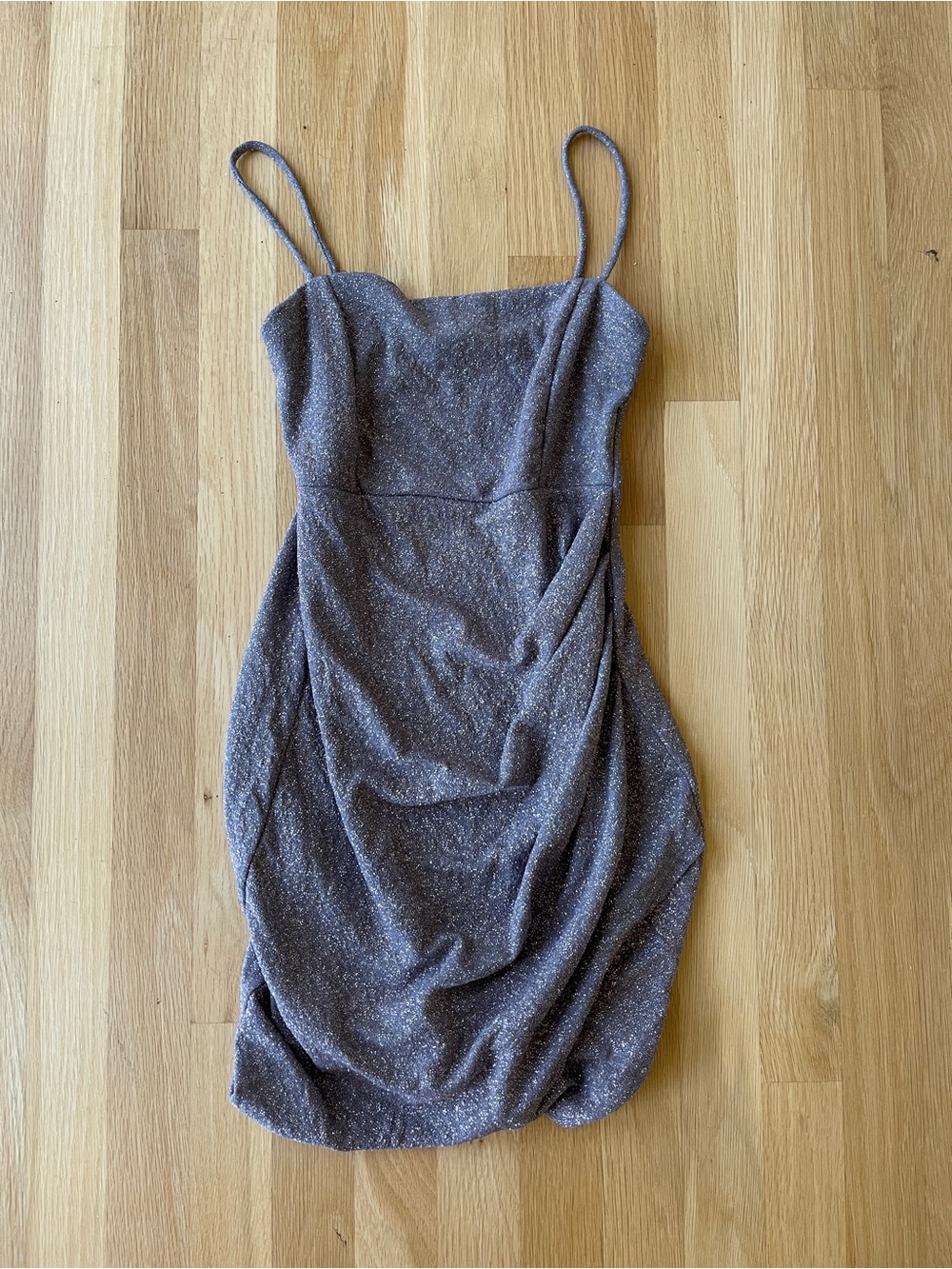 Windsor Silver-Gray Sparkle Ruched Mini Dress